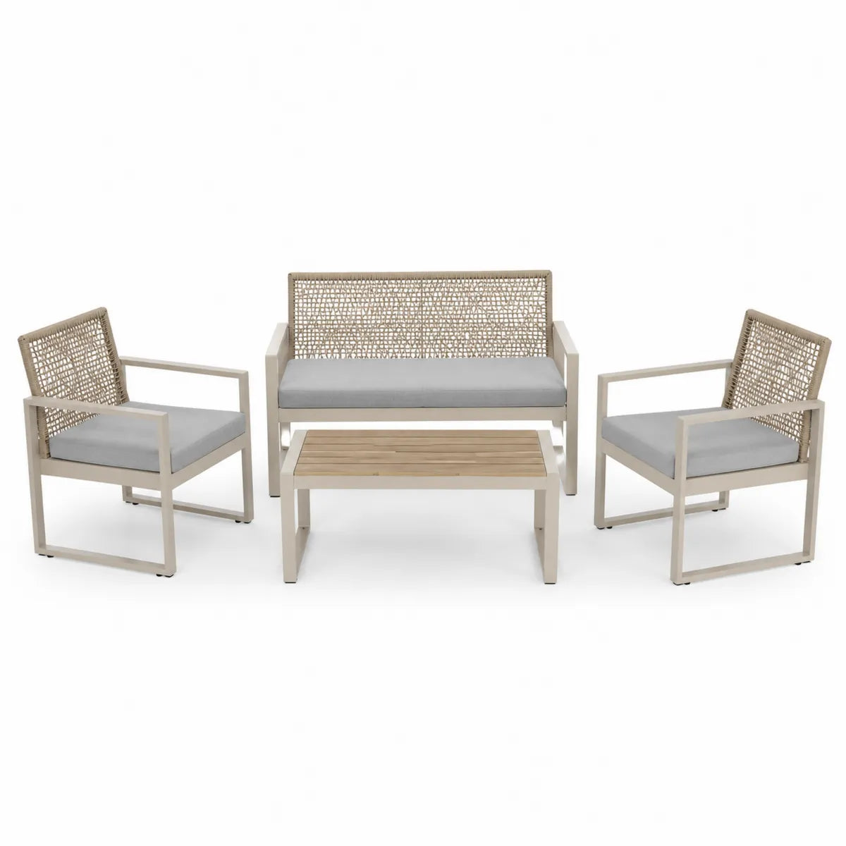 Zestaw Mebli Ogrodowych 4-częściowy Aluminium/Rattan Teak Poliester Beżowy/Szary
