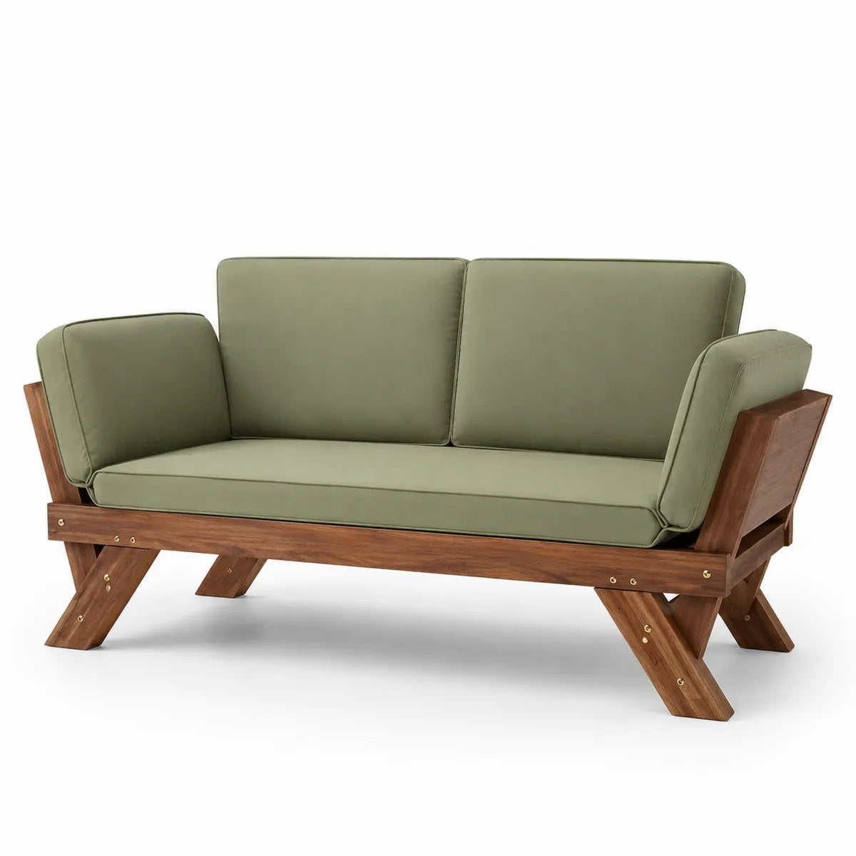 Sofa ogrodowa z drewna akacjowego z poduszkami poliestrowymi zielona 150 cm