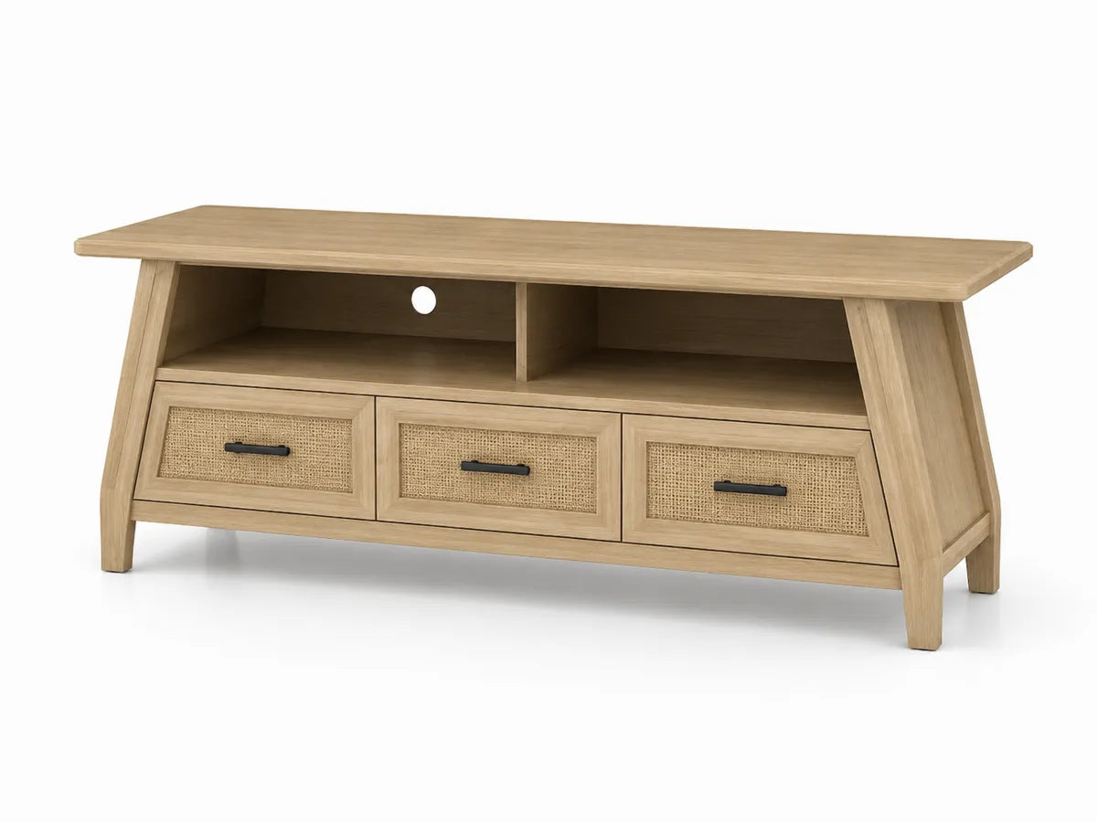 Szafka RTV z trzema szufladami z plecionką rattanową 120x40x50cm