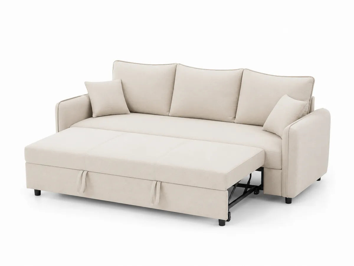 Beżowa Sofa Rozkładana z Tkaniny Poliestrowej z 2 Poduszkami