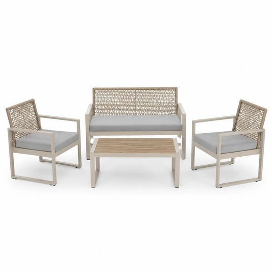 Zestaw Mebli Ogrodowych 4-częściowy Aluminium/Rattan Teak Poliester Beżowy/Szary