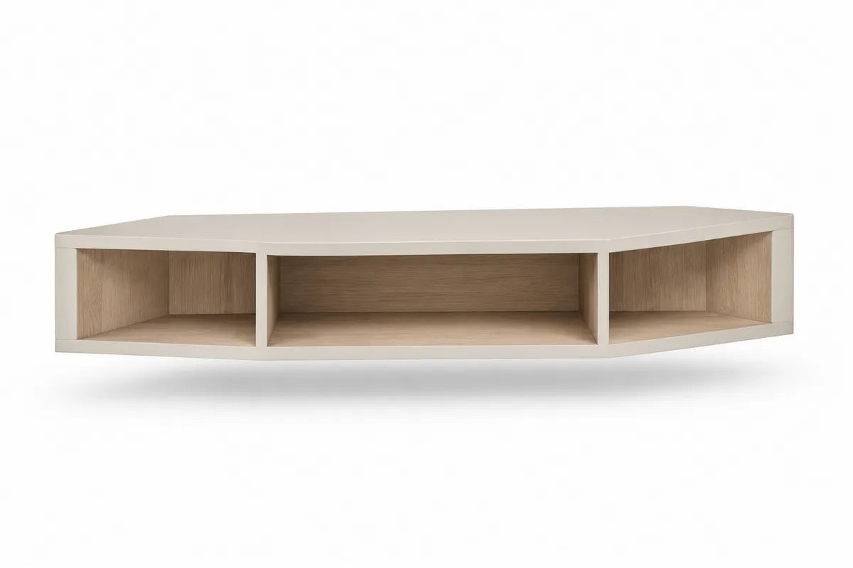 Wisząca szafka RTV z płyty MDF, biały/naturalne drewno, 120x30x40 cm