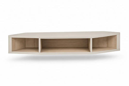 Wisząca szafka RTV z płyty MDF, biały/naturalne drewno, 120x30x40 cm