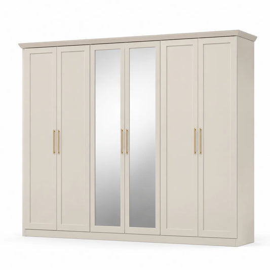 Szafa sześciodrzwiowa kremowy MDF z lustrami 240 cm