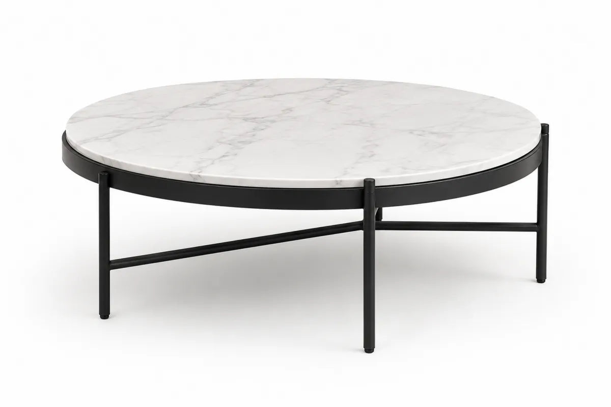 Stolik kawowy marmurowy z metalowym stelażem, 80cm
