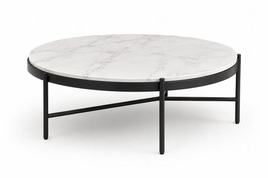 Stolik kawowy marmurowy z metalowym stelażem, 80cm