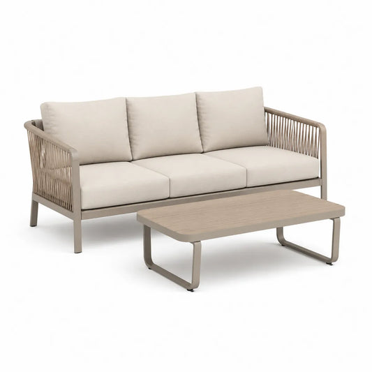 Sofa ogrodowa i stolik z aluminium beżowy