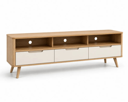 Szafka RTV z drewna dębowego i frontów MDF biały 150 cm