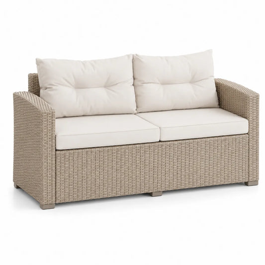 Sofa z technorattanu z poduszkami beżowa 150x80x75cm