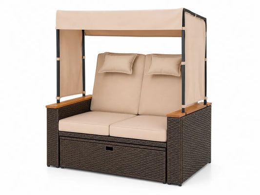 2-osobowa sofa ogrodowa z baldachimem z technorattanu brązowa