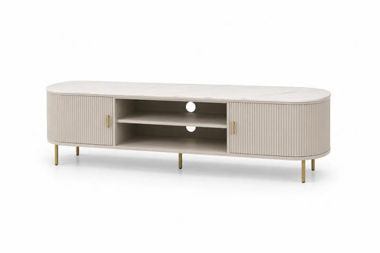 Szafka RTV z płyty MDF i marmuru 180x40x50 cm biały